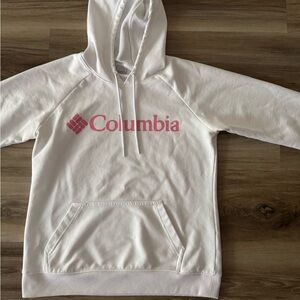 Columbia White Hoodie with Pink Lettering
